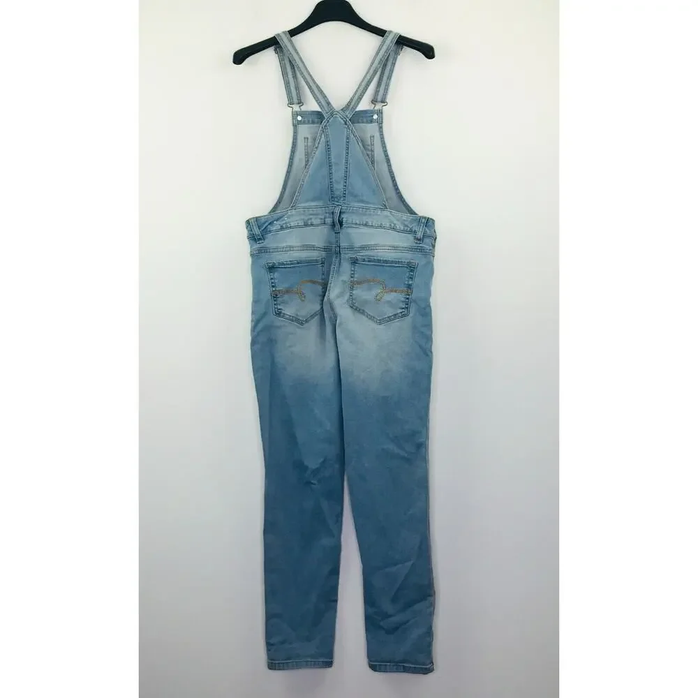 Justice Girl's 14 Plus Overalls Blue Light Wash Denim Lace Embroidered L